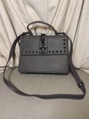 Badgley Mischka Gray Studded Crossbody Satchel Bag